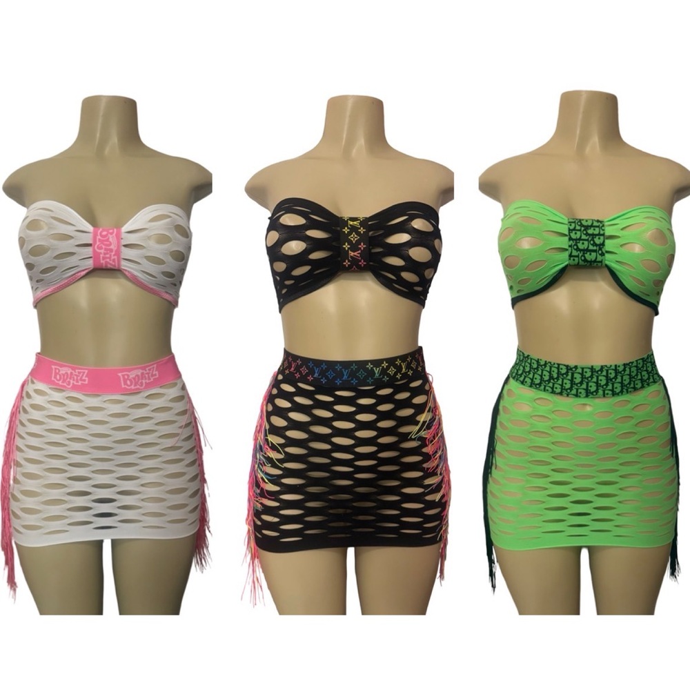 Exotic Dancewear Two-Piece Sets - White, Black, Green